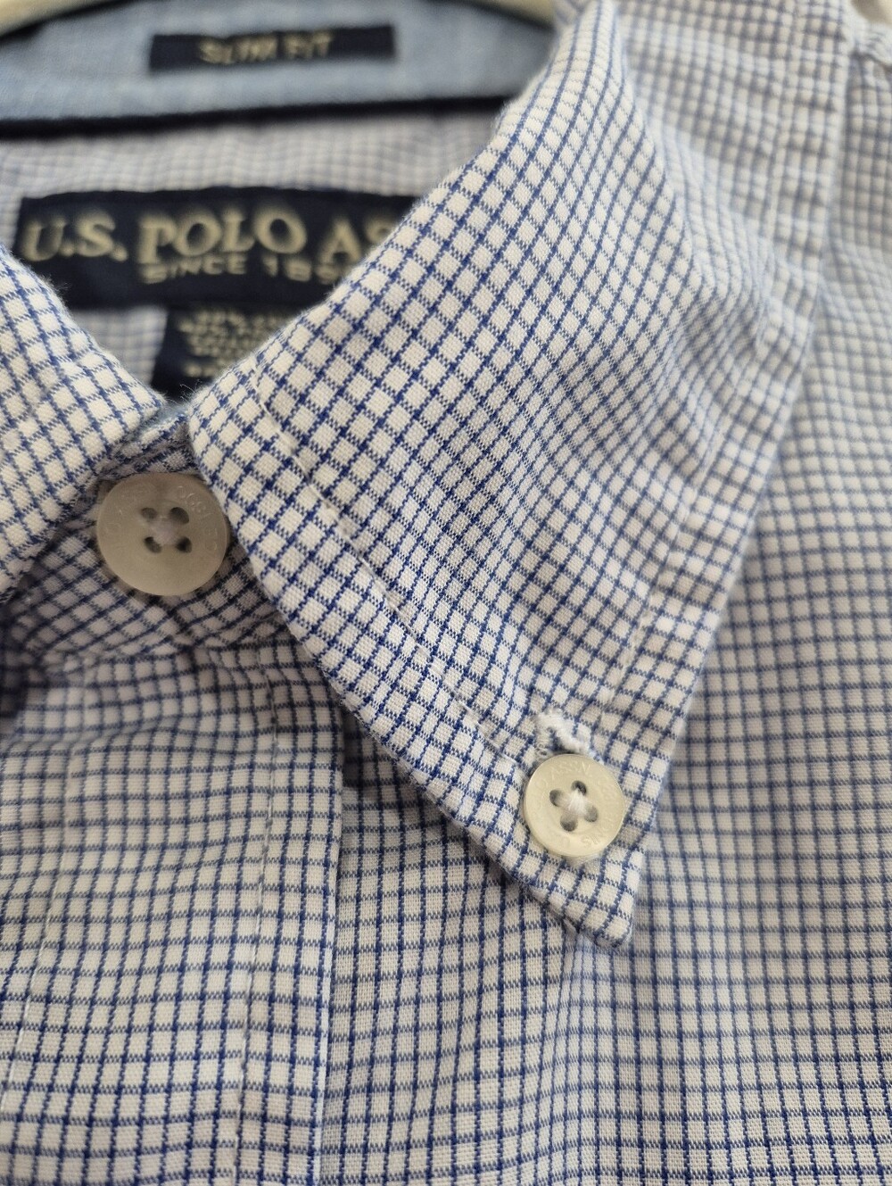 US Polo Assn Short Sleeve Button Down Shirt, Mens Slim Fit Medium, Blue Check - Picture 7 of 14